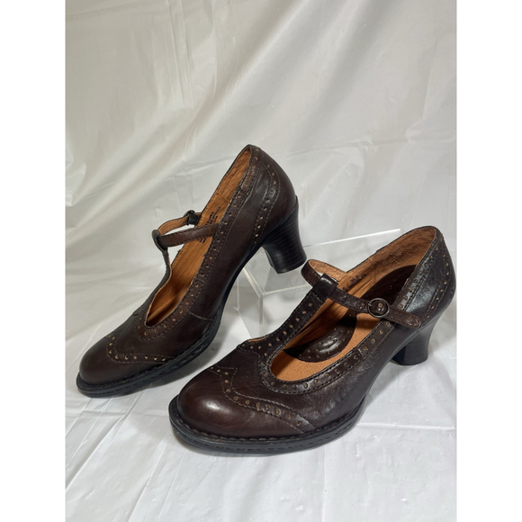 Born Polyana T strap MARY JANE LOAFER heel Size 6 M brown leather - Picture 12 of 15